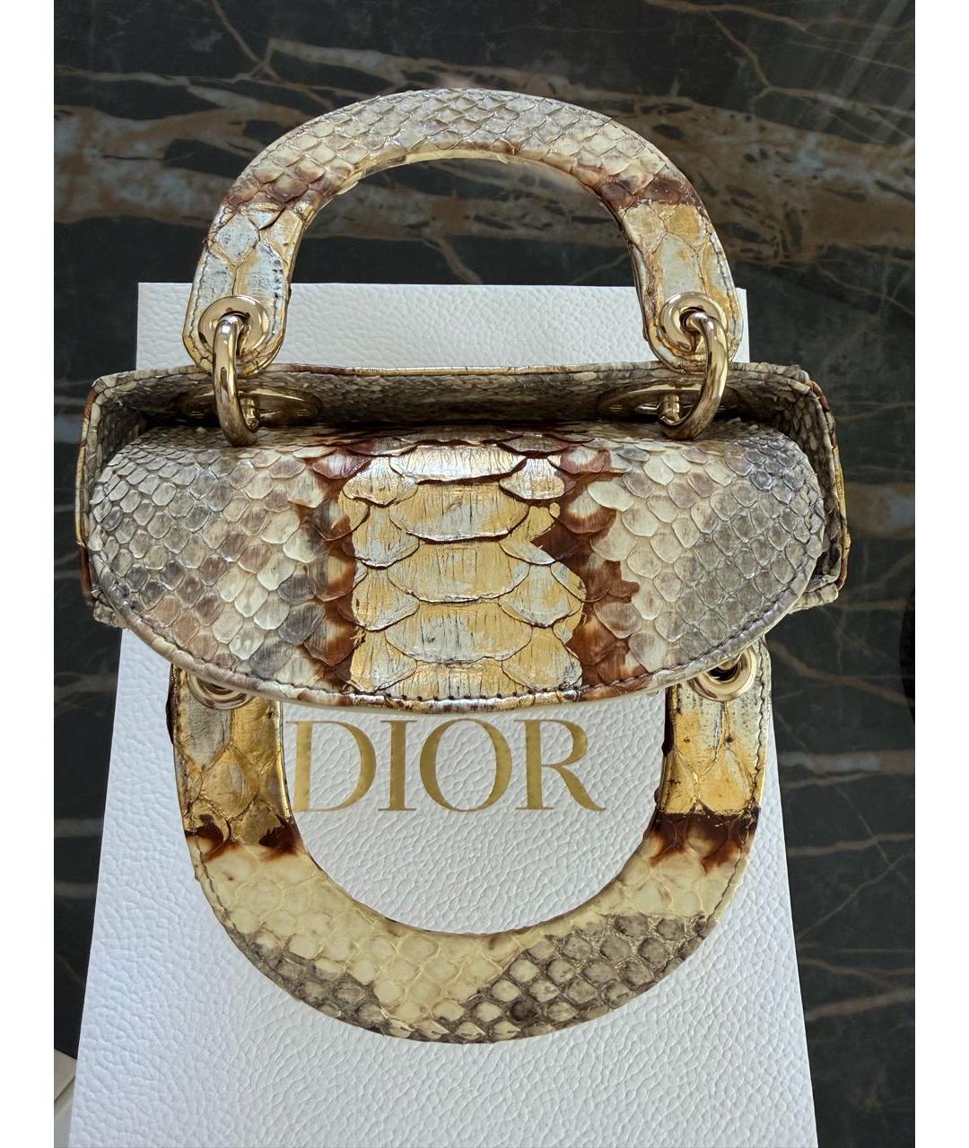 CHRISTIAN DIOR Бежевая сумка с короткими ручками из экзотической кожи, фото 3