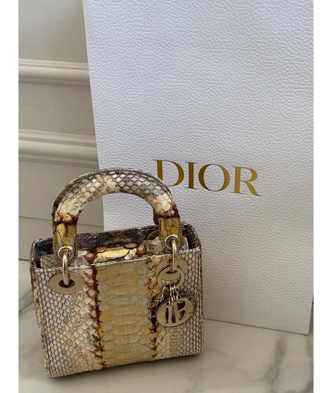 CHRISTIAN DIOR Бежевая сумка с короткими ручками из экзотической кожи, фото 4
