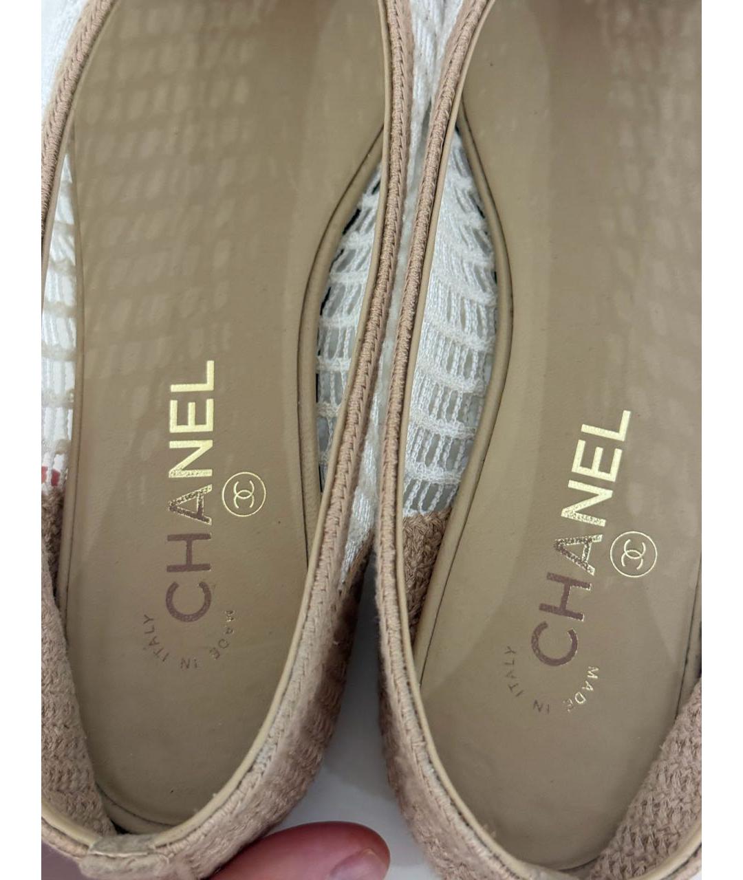 CHANEL Бежевые текстильные балетки, фото 6