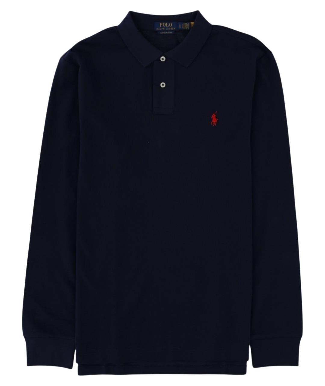 POLO RALPH LAUREN Темно-синее хлопковое поло с длинным рукавом, фото 1