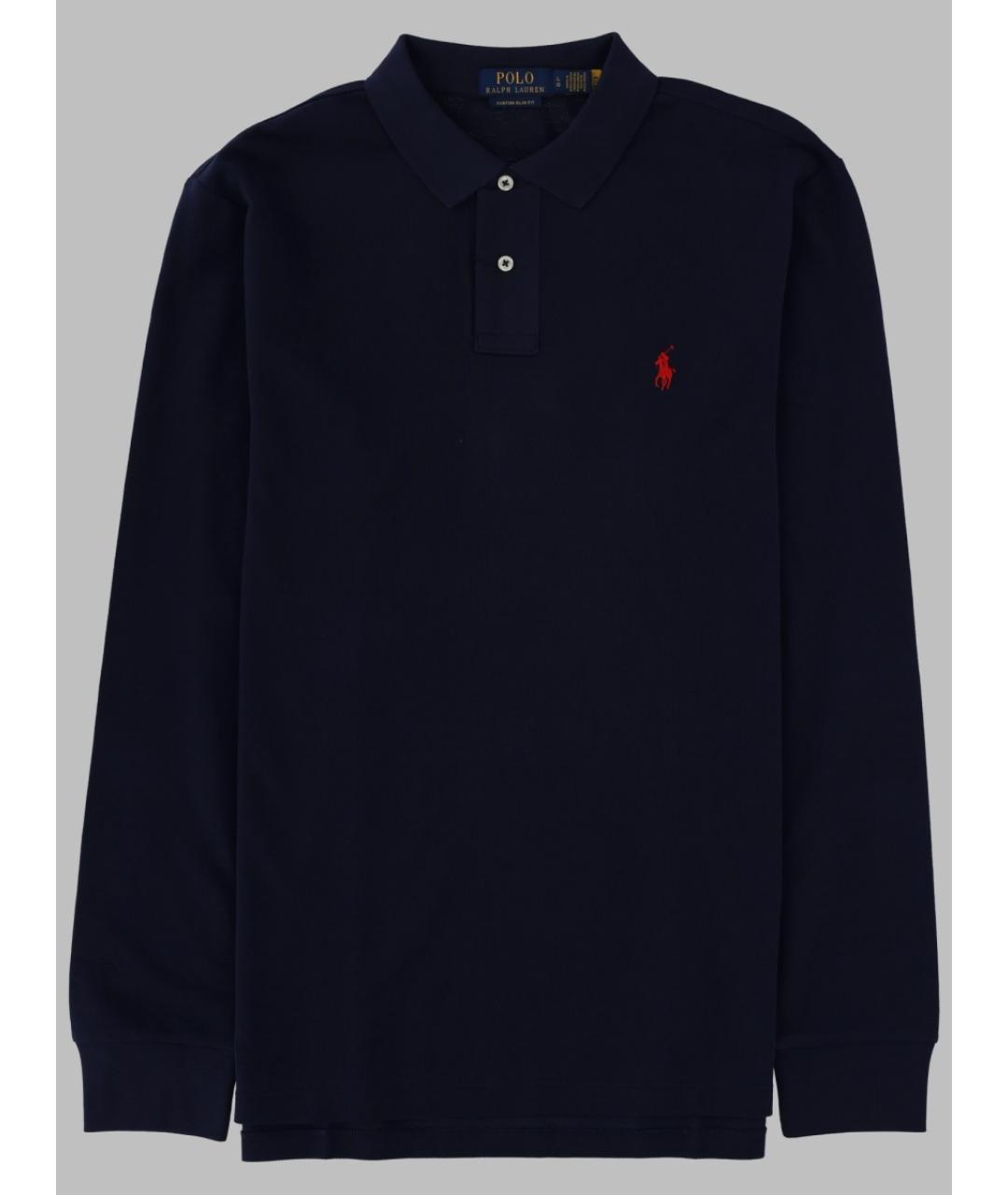 POLO RALPH LAUREN Темно-синее хлопковое поло с длинным рукавом, фото 3