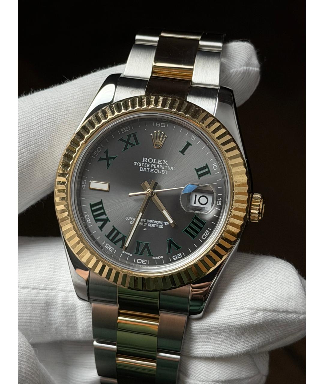 ROLEX Серые часы из желтого золота, фото 3
