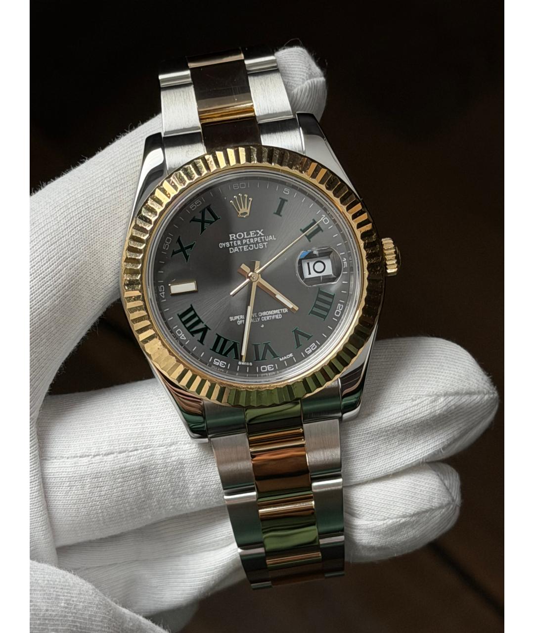 ROLEX Серые часы из желтого золота, фото 2