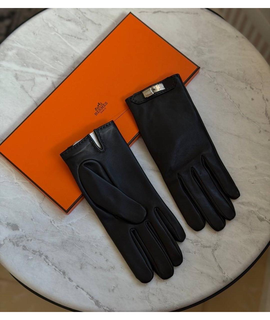 HERMES Черные кожаные перчатки, фото 2
