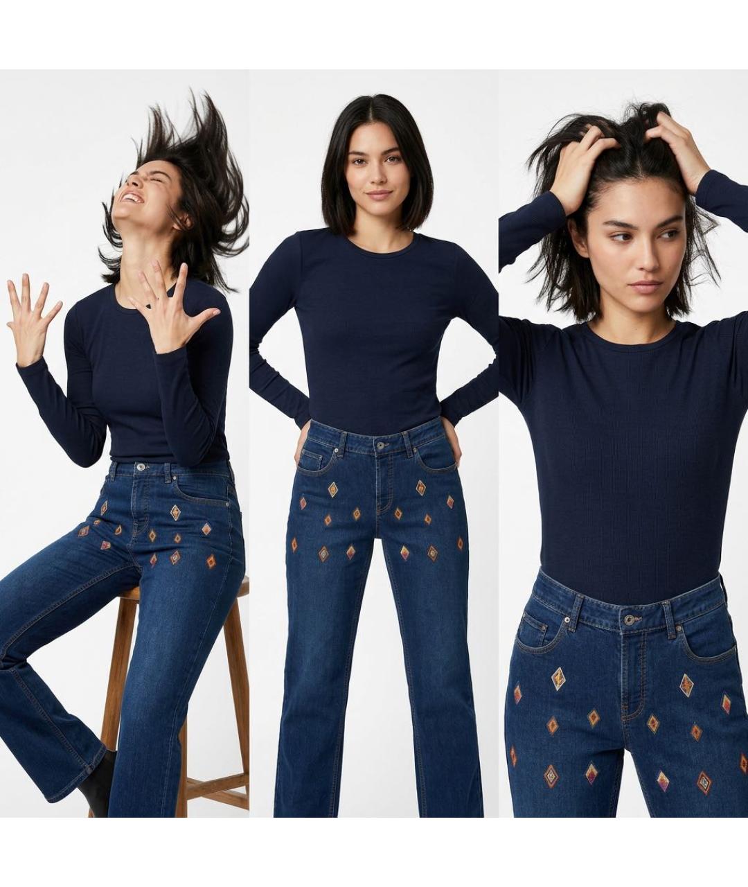 LOVE MOSCHINO Темно-синие хлопковые прямые джинсы, фото 7
