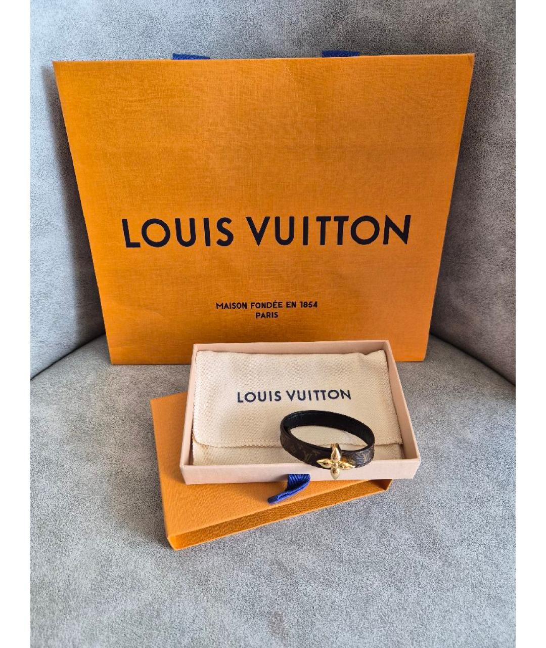 LOUIS VUITTON Коричневый кожаный браслет, фото 4