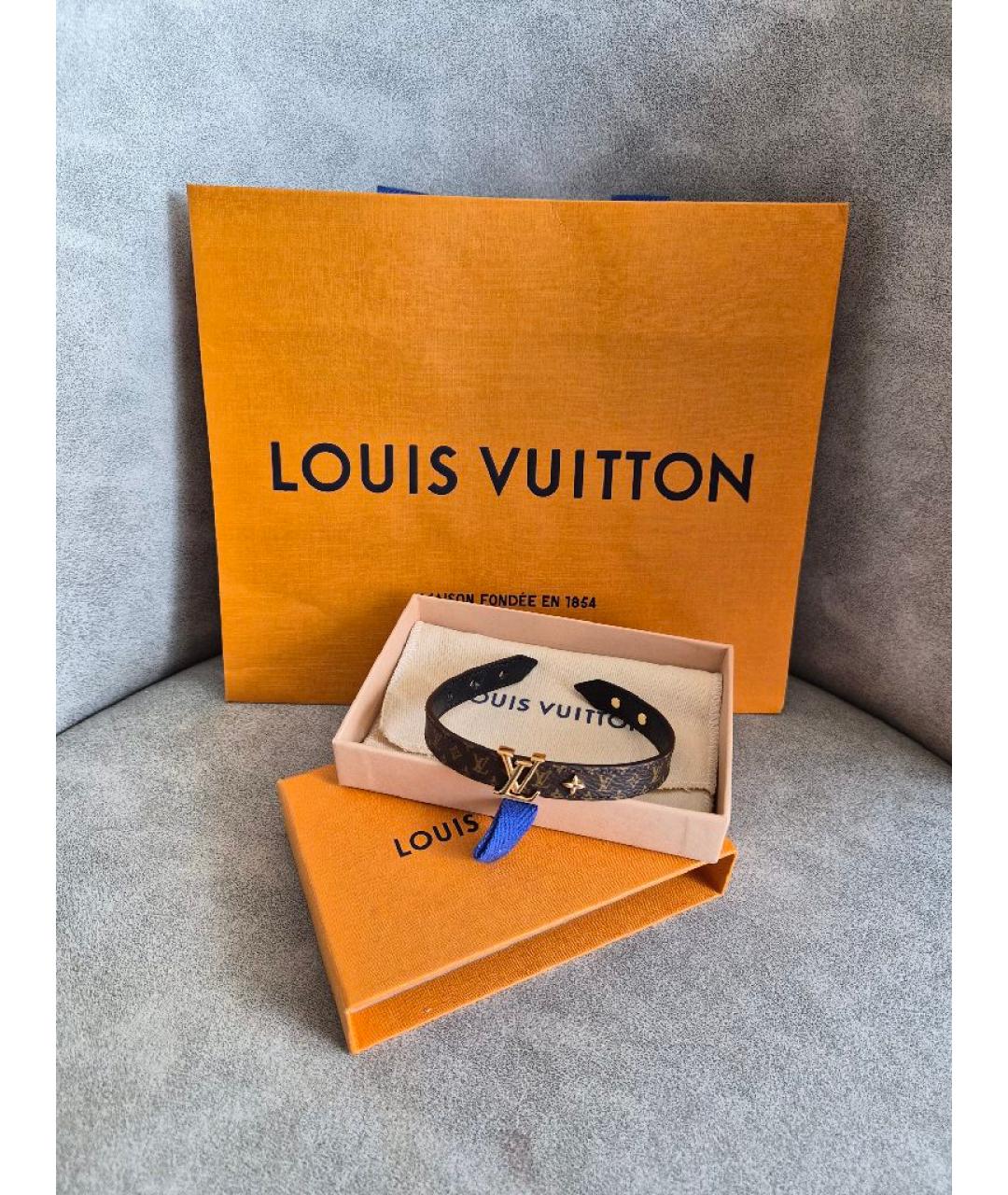LOUIS VUITTON Коричневый кожаный браслет, фото 5
