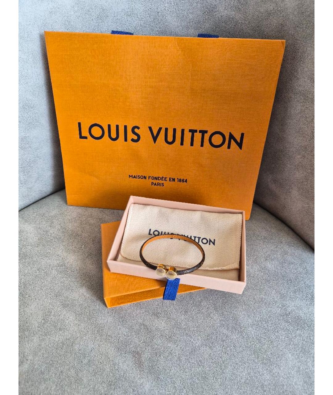 LOUIS VUITTON Коричневый кожаный браслет, фото 4