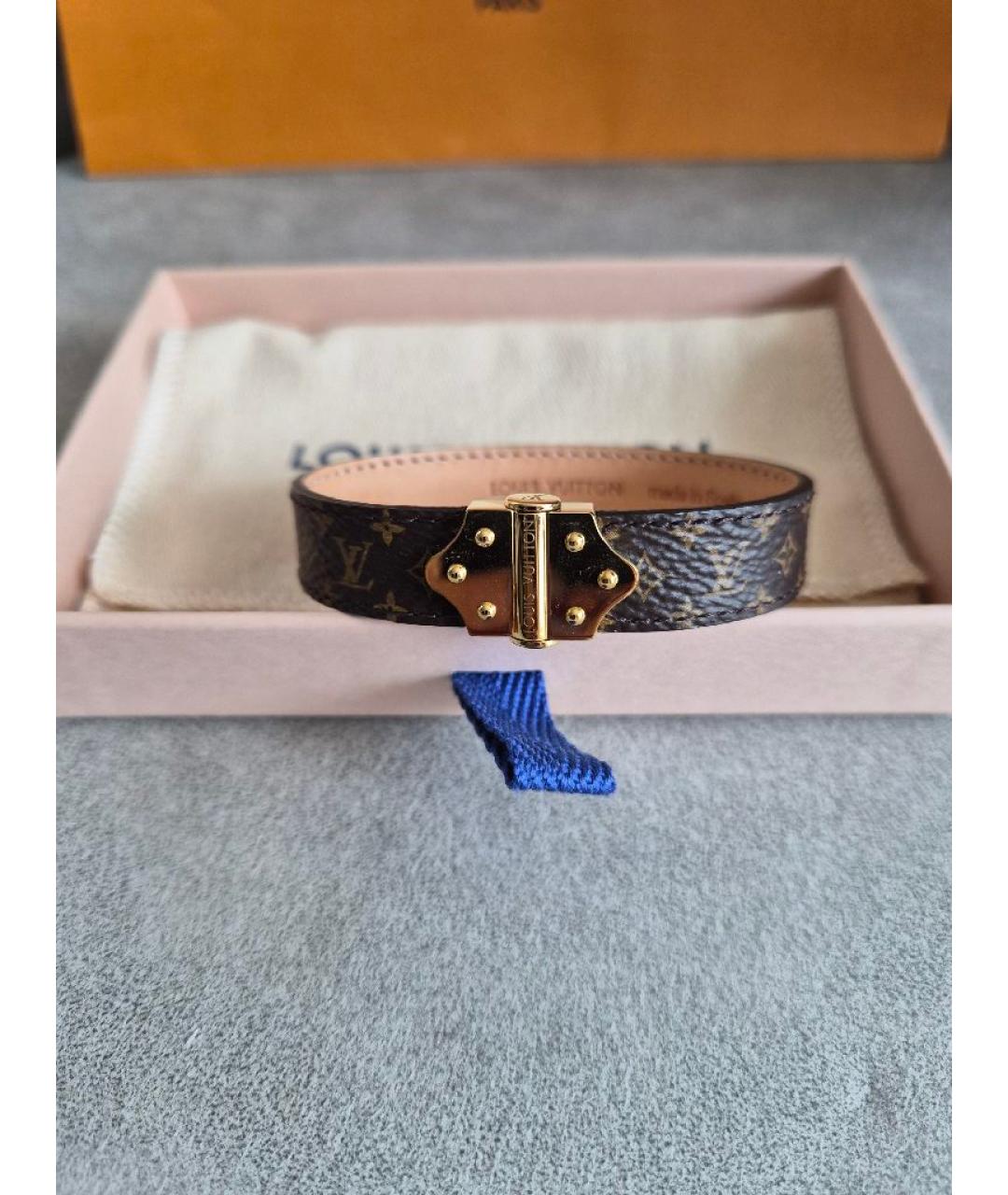 LOUIS VUITTON Коричневый кожаный браслет, фото 6