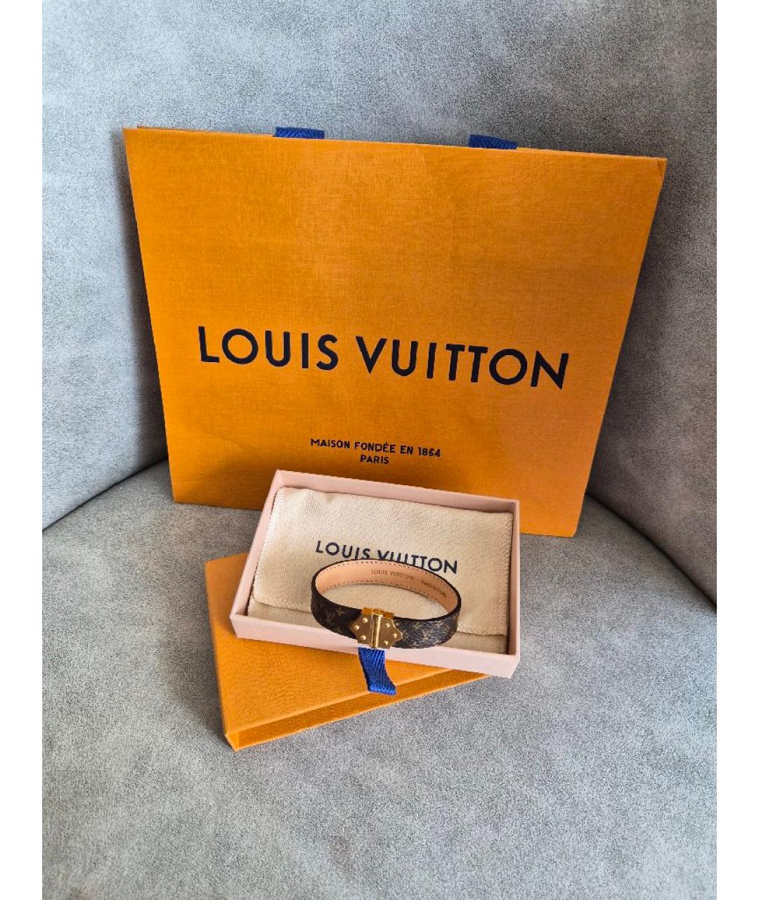 LOUIS VUITTON Коричневый кожаный браслет, фото 5