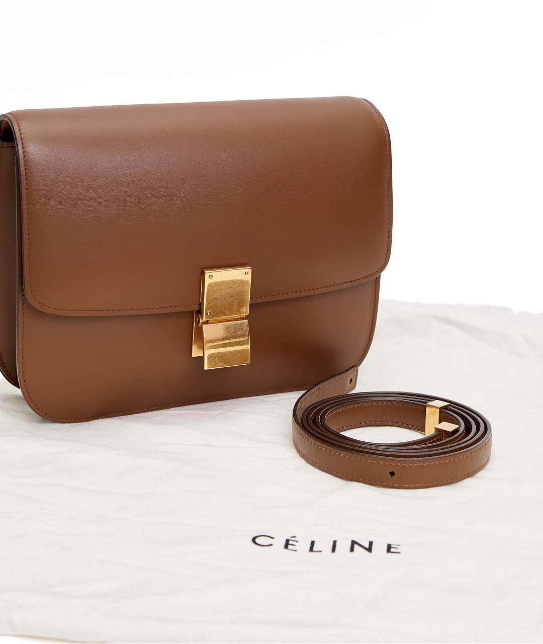 CELINE Коричневая кожаная сумка через плечо, фото 5