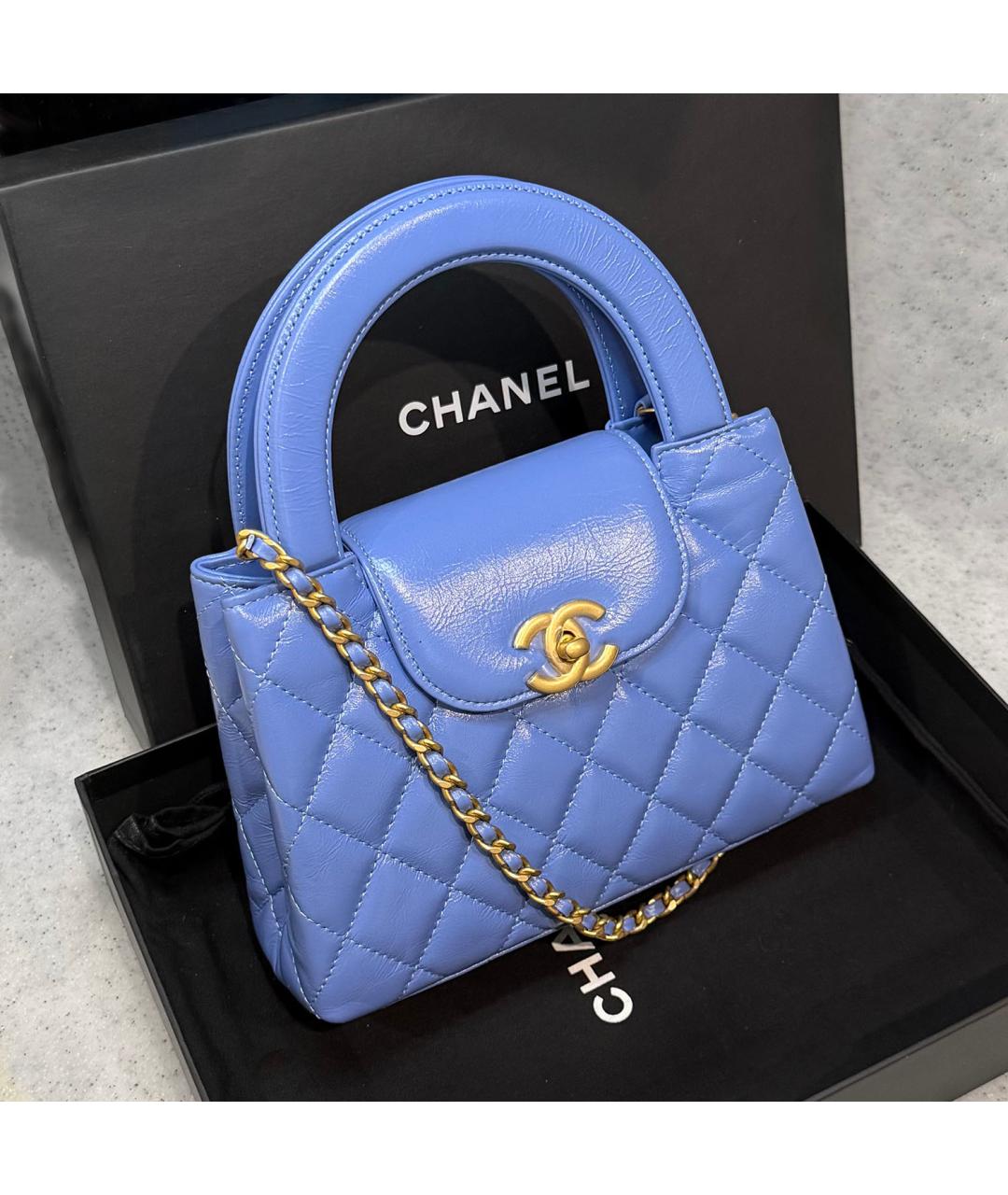 CHANEL Синяя кожаная сумка через плечо, фото 3