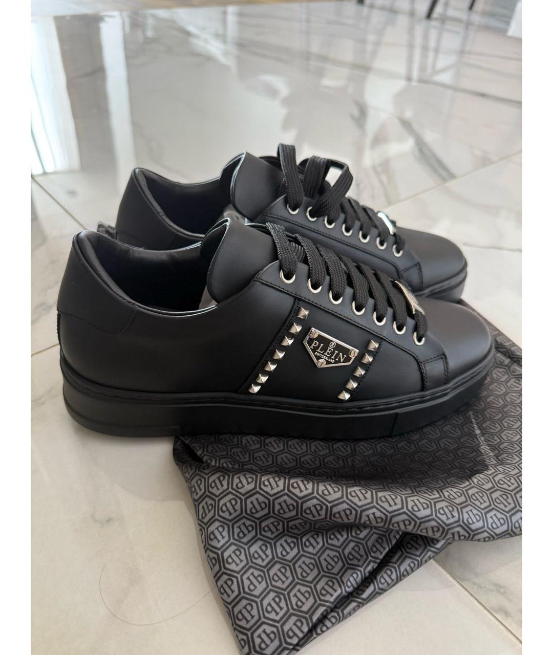 PHILIPP PLEIN Черные кожаные низкие кроссовки / кеды, фото 5