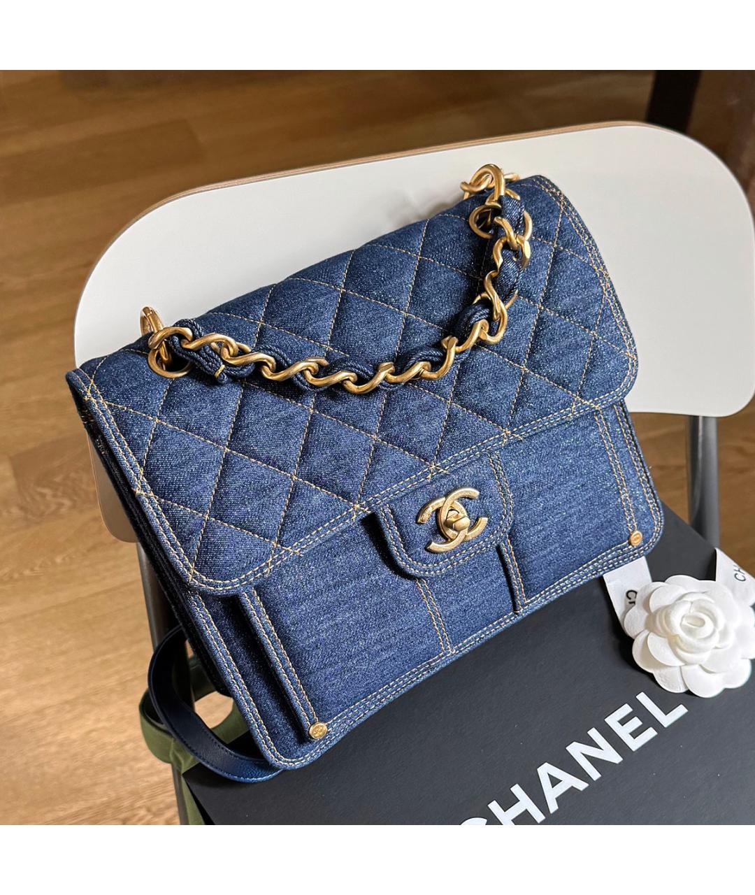 CHANEL Темно-синий деним рюкзак, фото 4