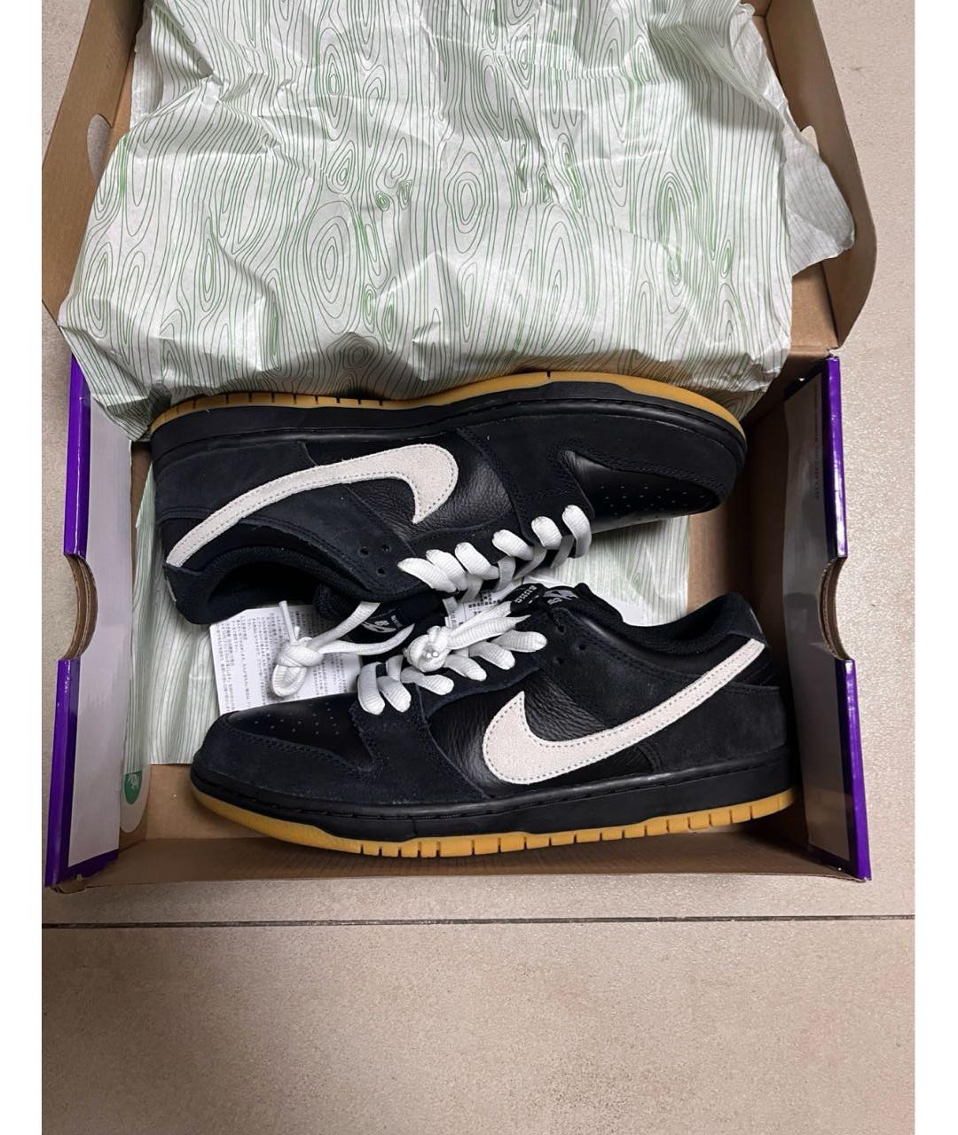NIKE Черные кожаные низкие кроссовки / кеды, фото 6