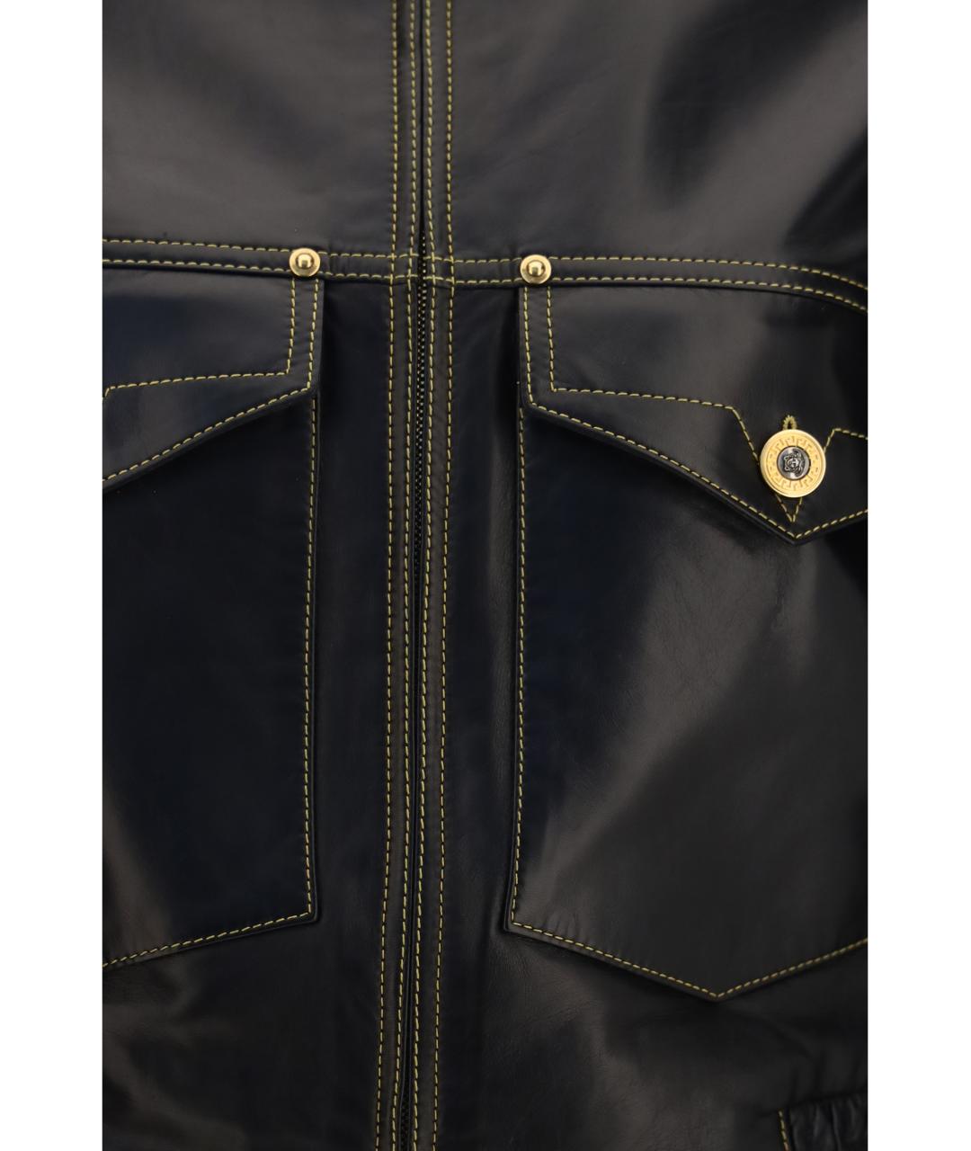 VERSACE Черная кожаная куртка, фото 3