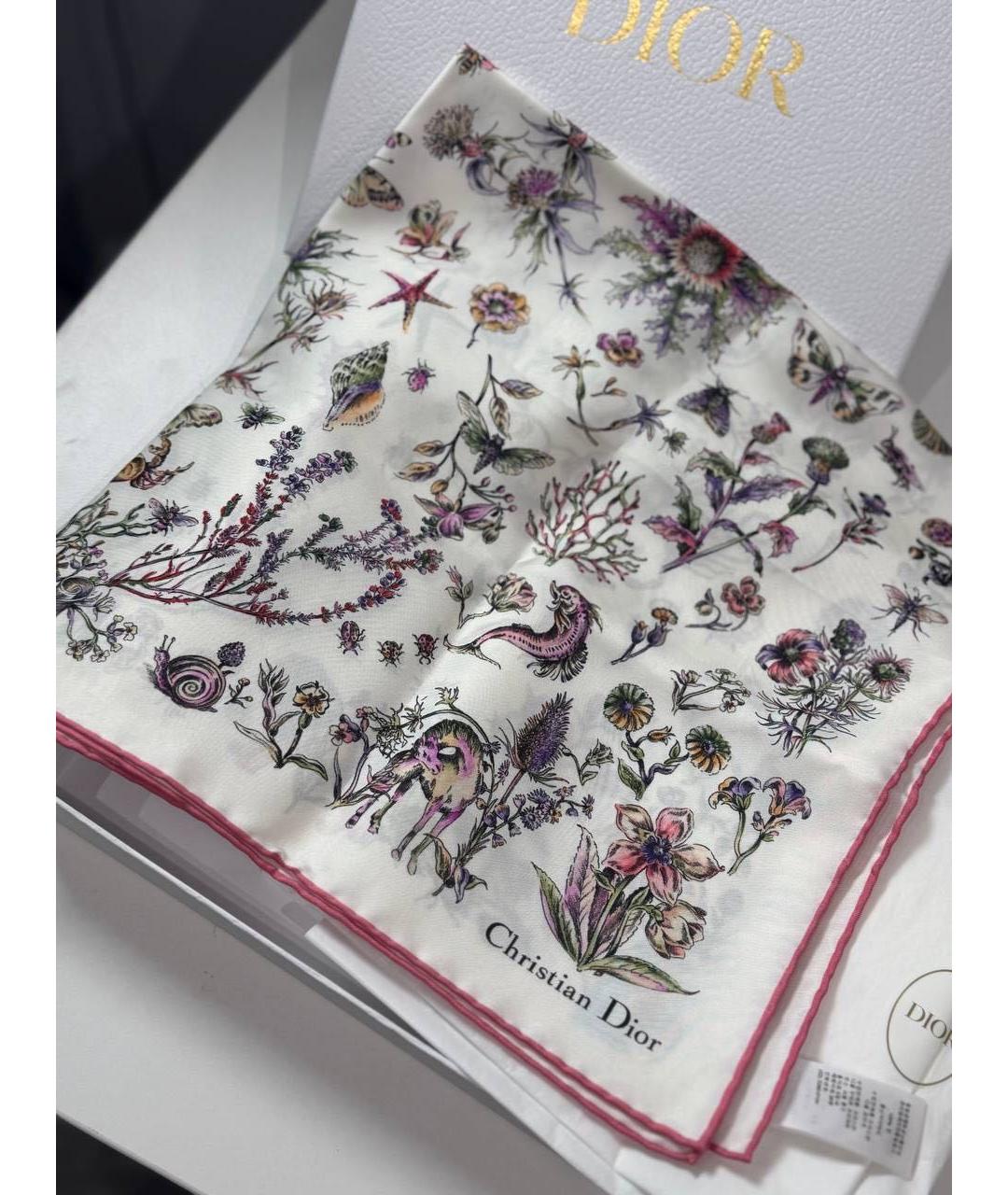 CHRISTIAN DIOR Белый шелковый платок, фото 2