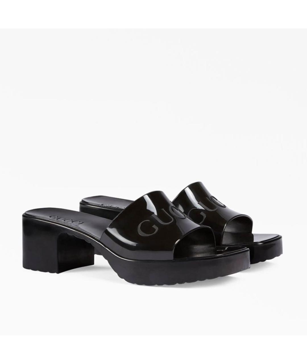 GUCCI Черные резиновые шлепанцы, фото 2