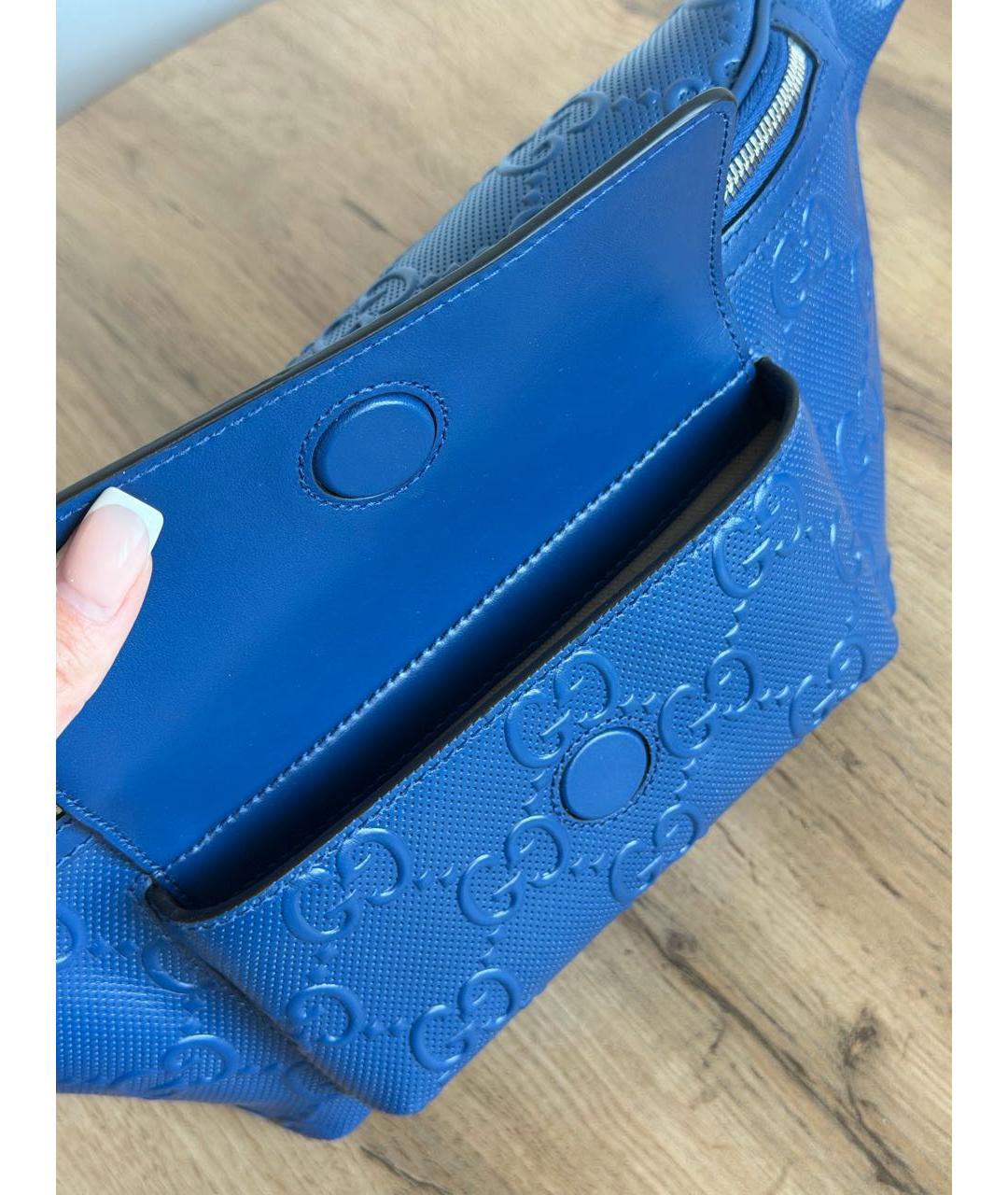 GUCCI Темно-синяя кожаная поясная сумка, фото 3
