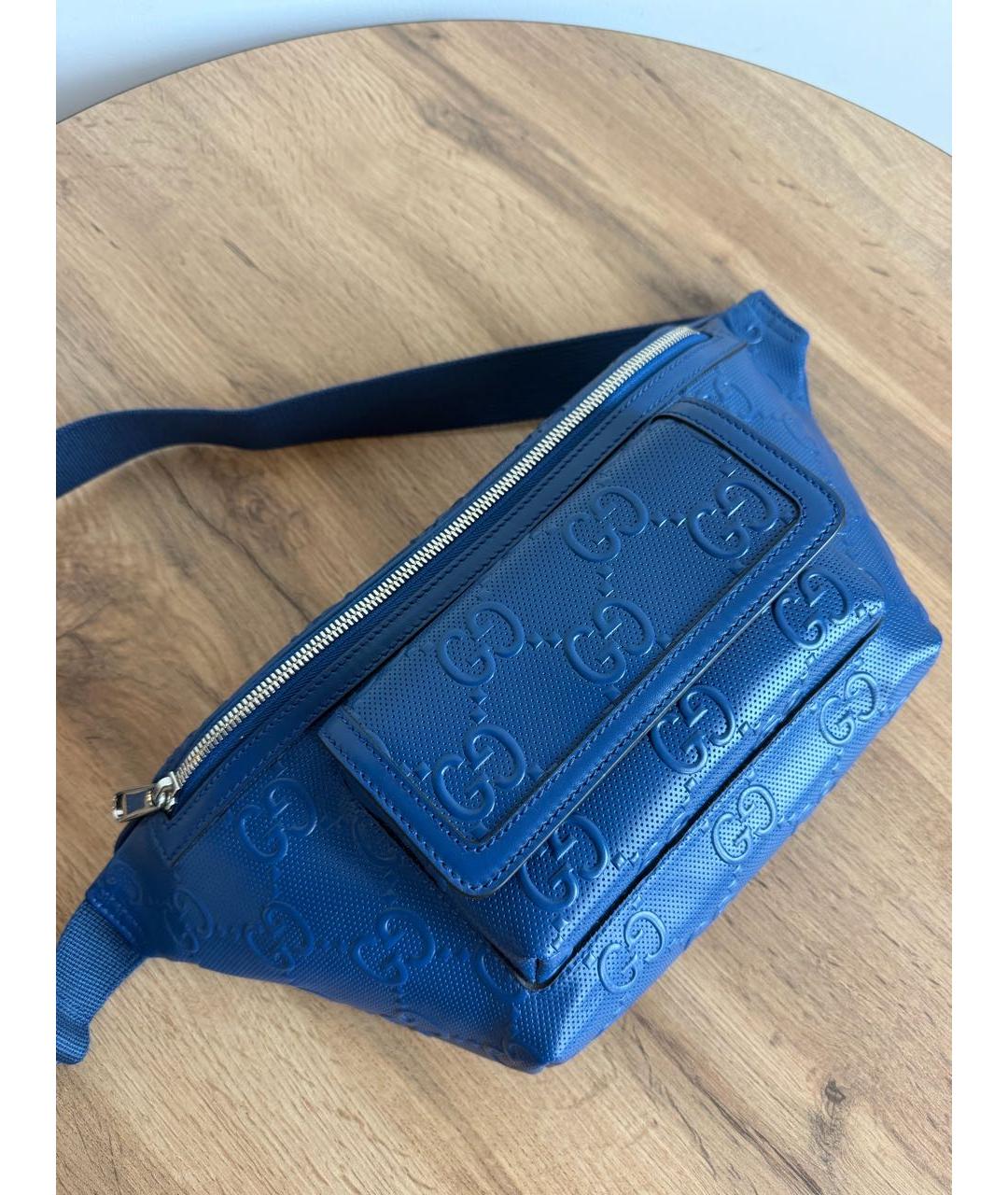 GUCCI Темно-синяя кожаная поясная сумка, фото 2