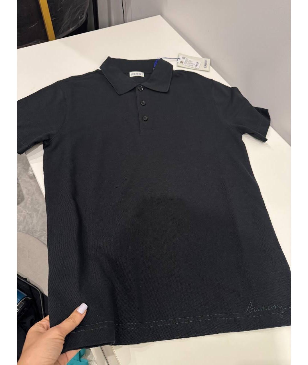 BURBERRY Черное хлопковое поло с коротким рукавом, фото 4