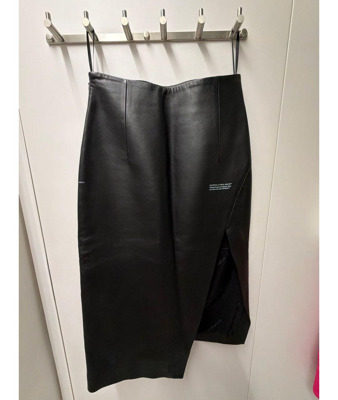 OFF-WHITE Черная кожаная юбка миди, фото 5