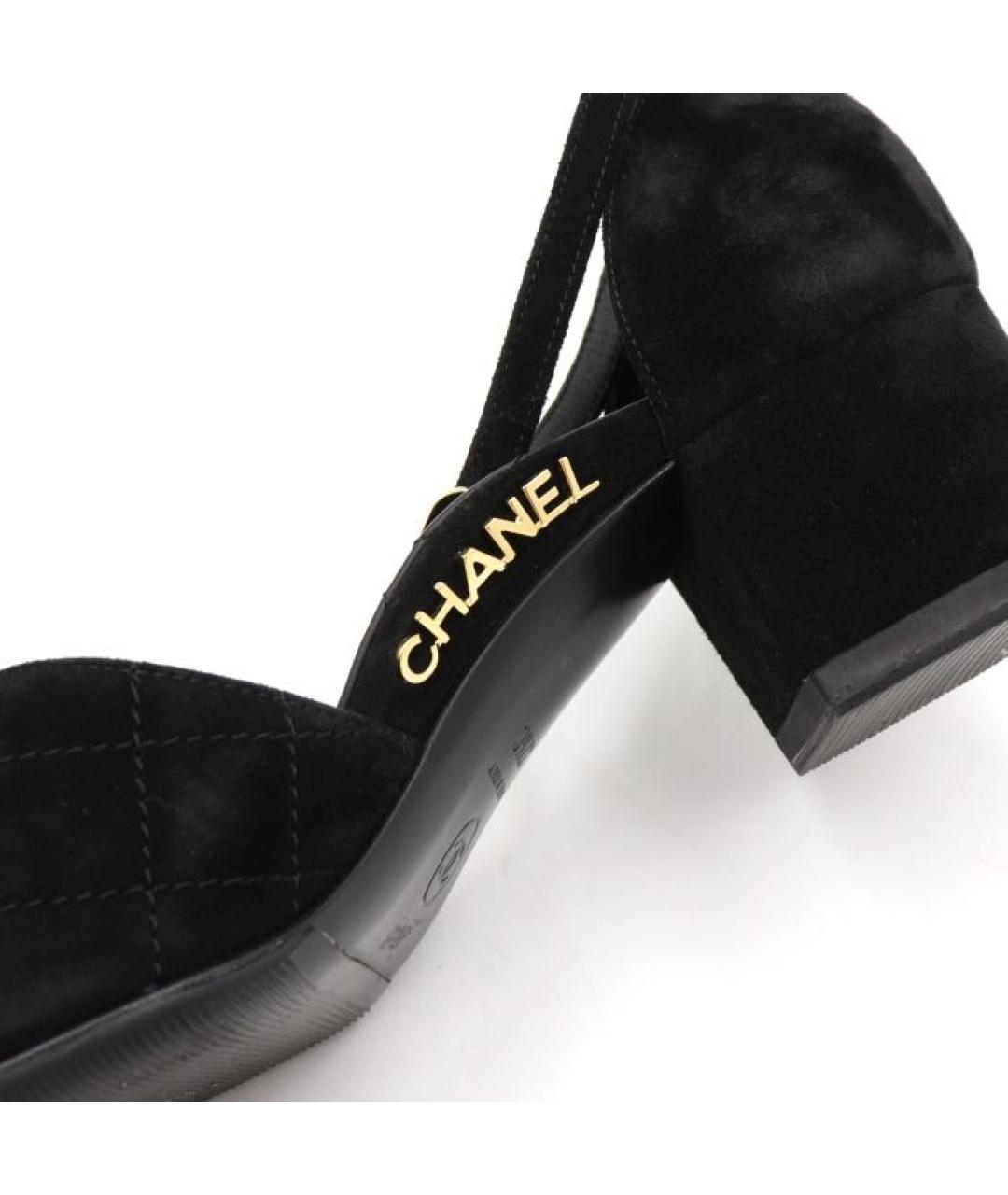 CHANEL Черные текстильные лодочки на низком каблуке, фото 5