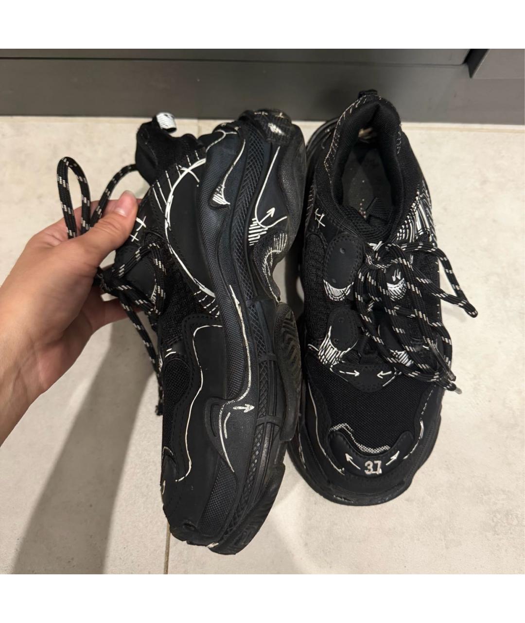BALENCIAGA Черные кожаные кроссовки, фото 3