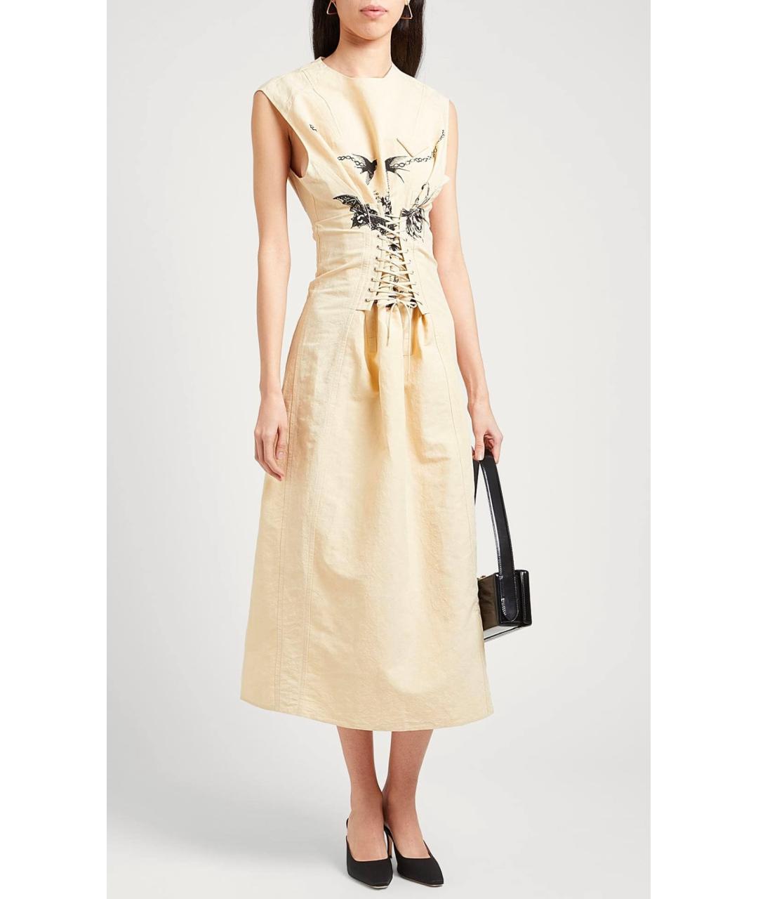 PRADA Бежевое льняное коктейльное платье, фото 2