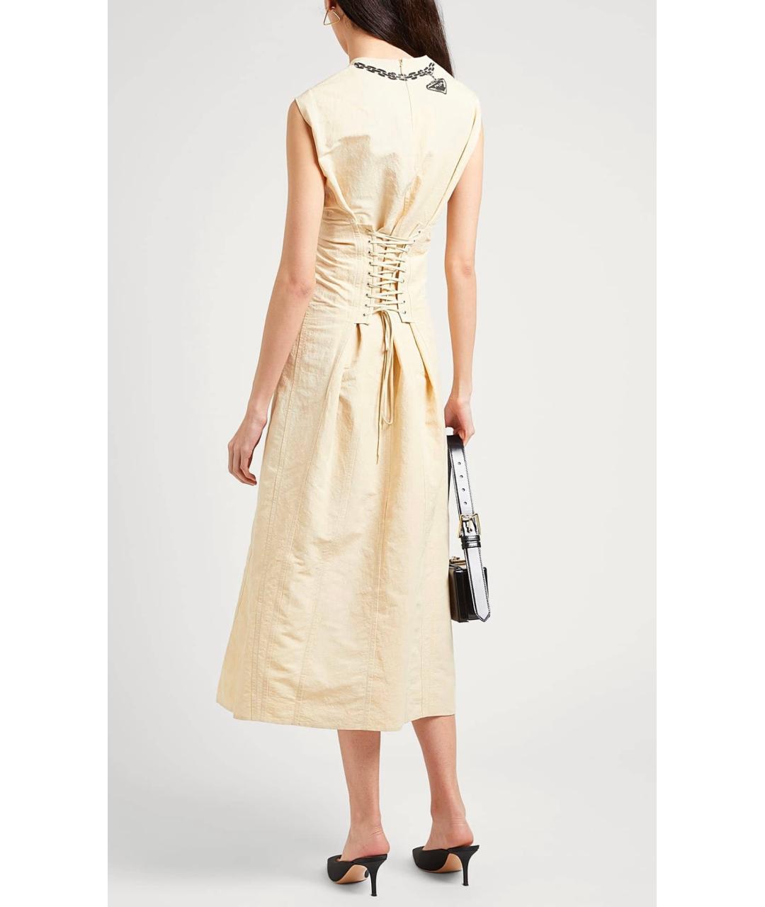 PRADA Бежевое льняное коктейльное платье, фото 3