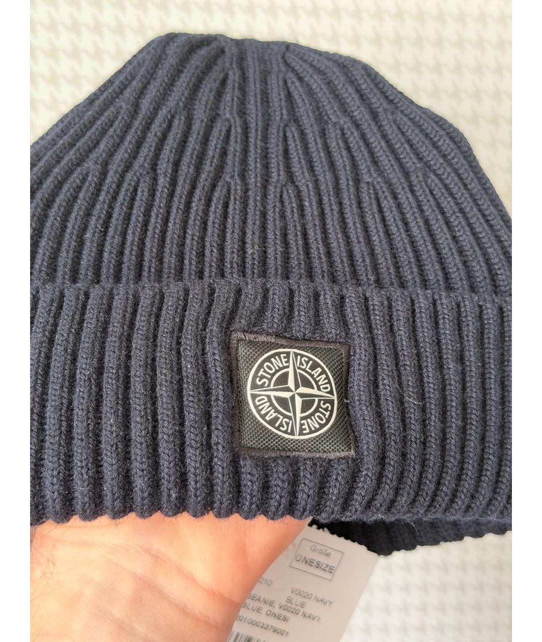 STONE ISLAND Темно-синяя шерстяная шапка, фото 3