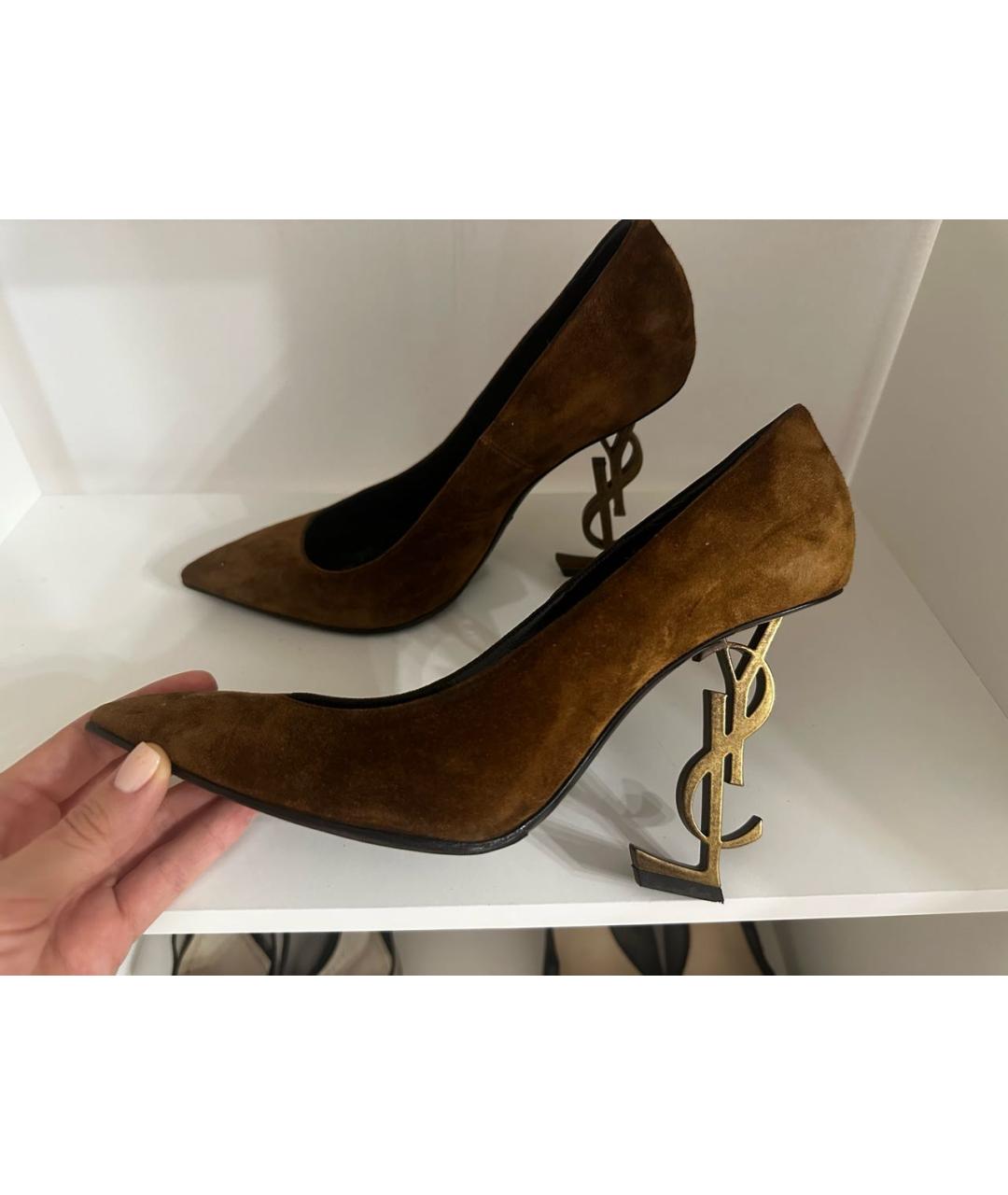 SAINT LAURENT Коричневые замшевые туфли, фото 2