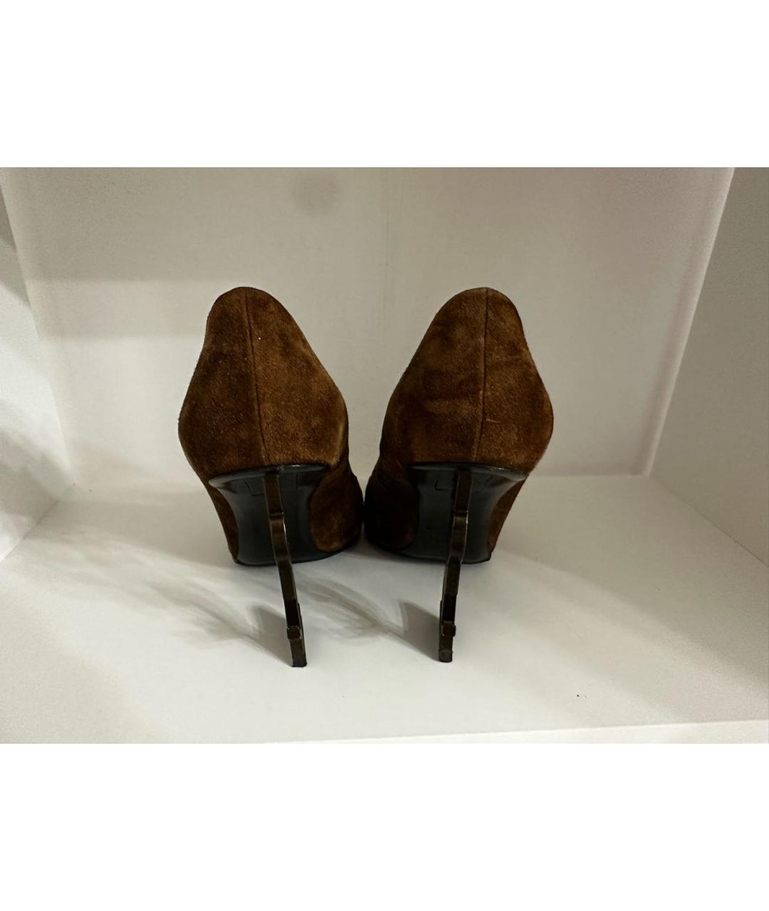 SAINT LAURENT Коричневые замшевые туфли, фото 3