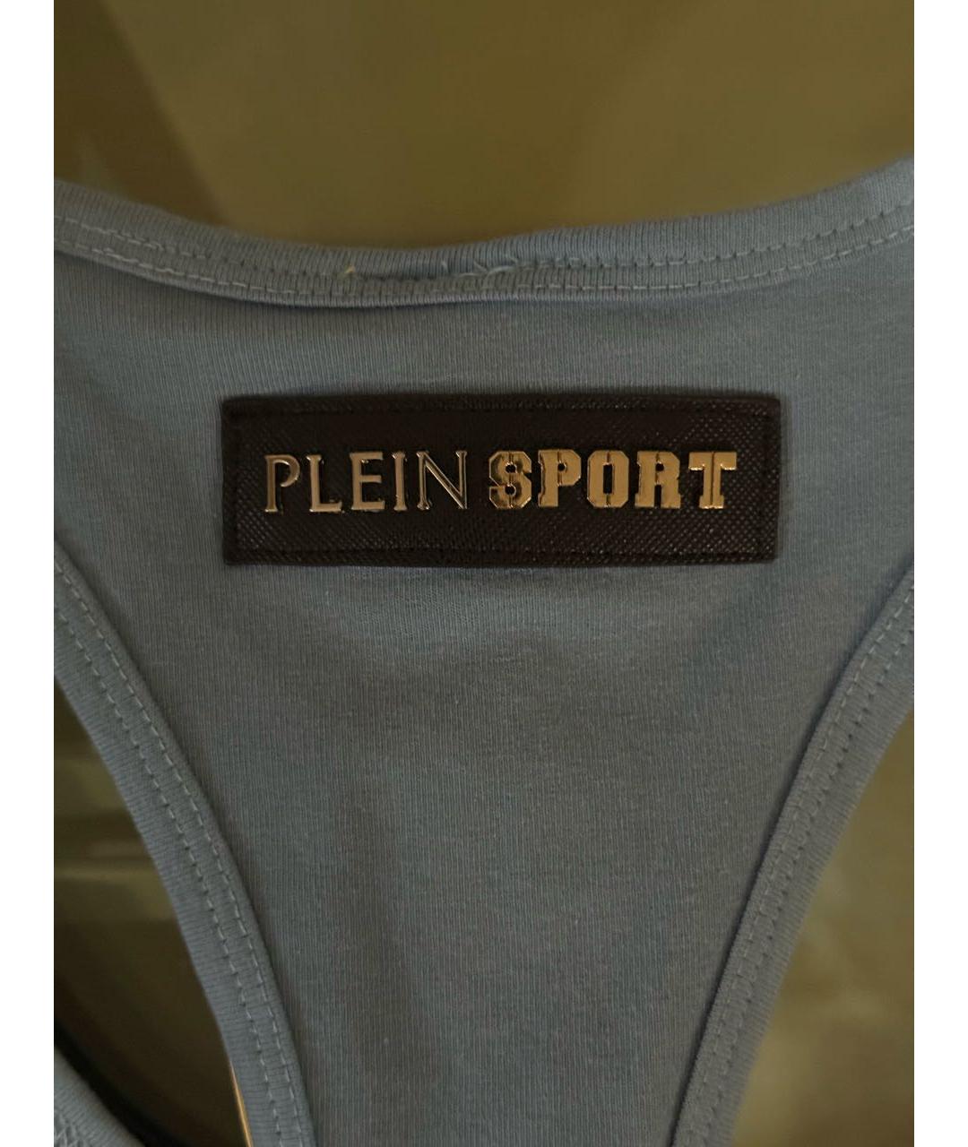 PLEIN SPORT Голубая хлопковая майка, фото 4