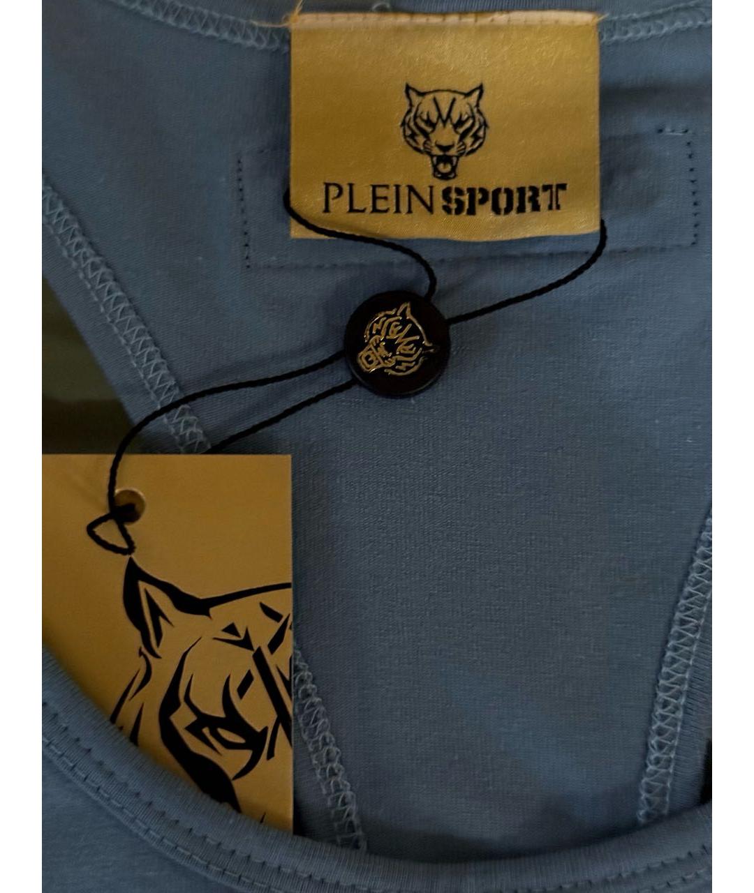 PLEIN SPORT Голубая хлопковая майка, фото 3