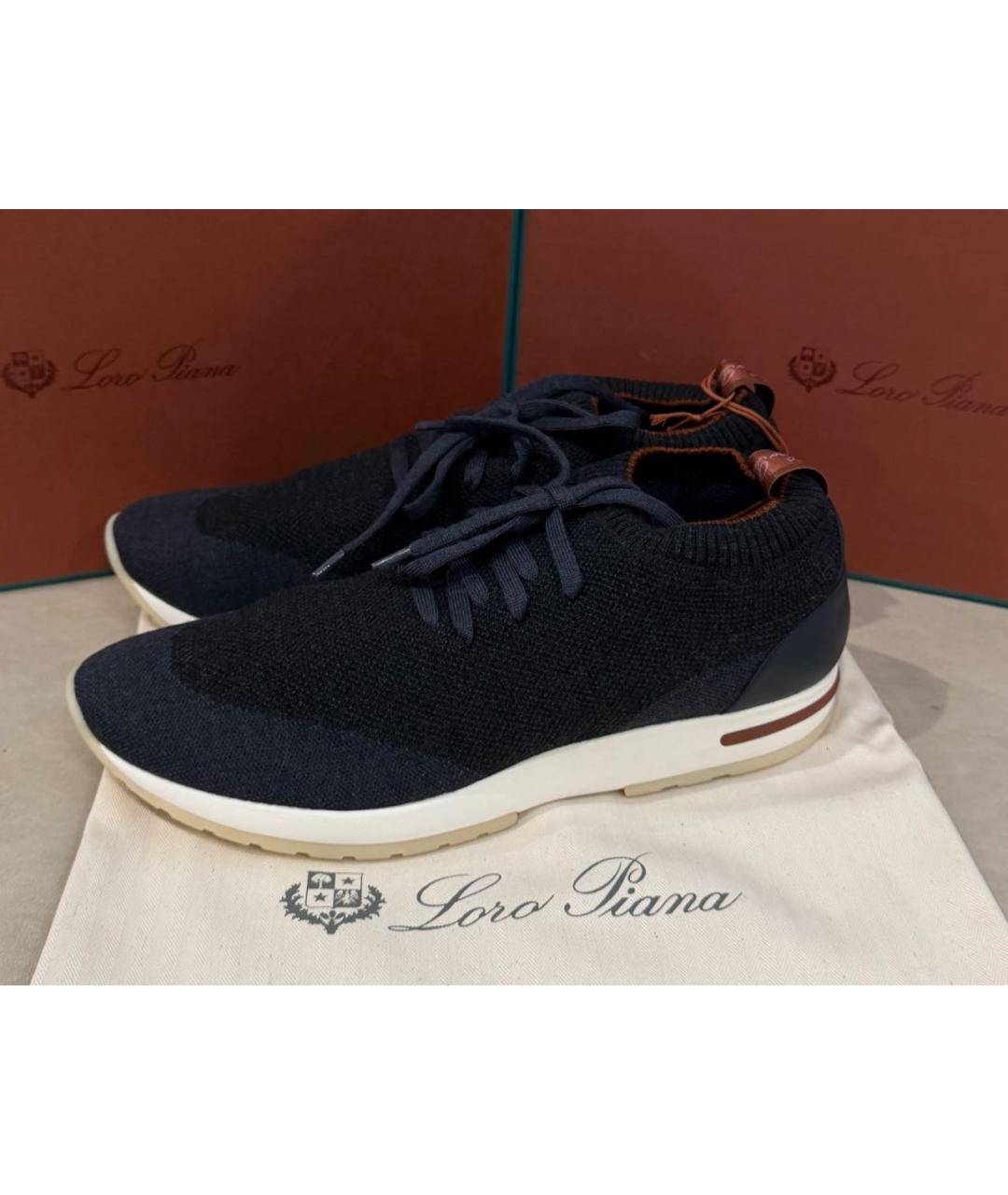LORO PIANA Антрацитовые текстильные низкие кроссовки / кеды, фото 6