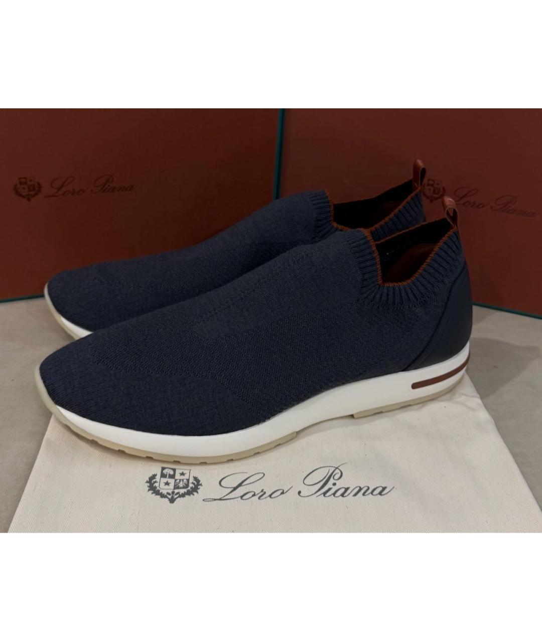 LORO PIANA Антрацитовые текстильные низкие кроссовки / кеды, фото 6