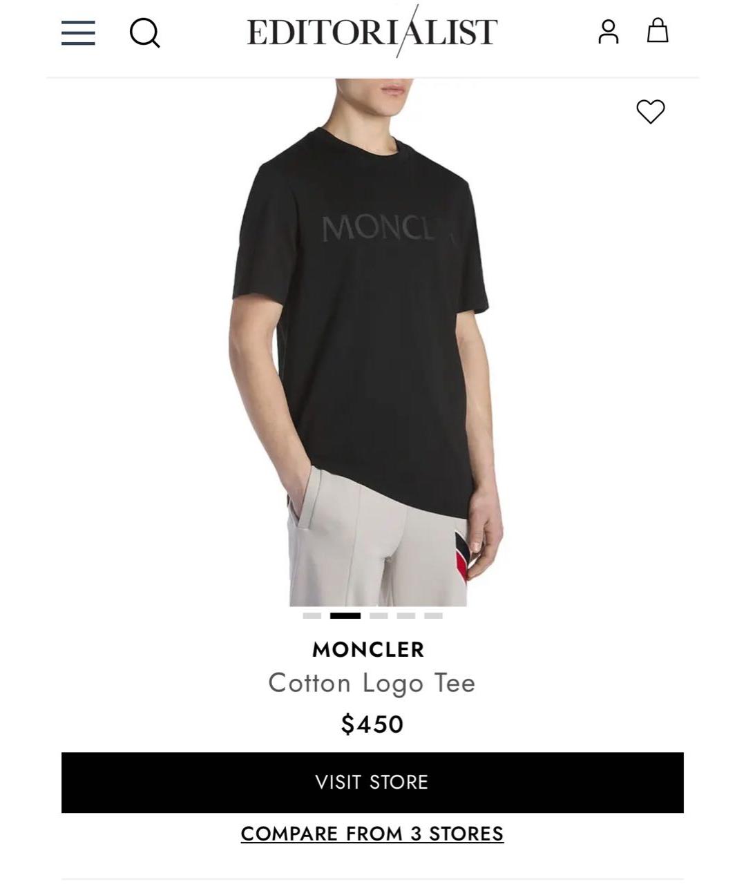 MONCLER Черная хлопковая футболка, фото 5