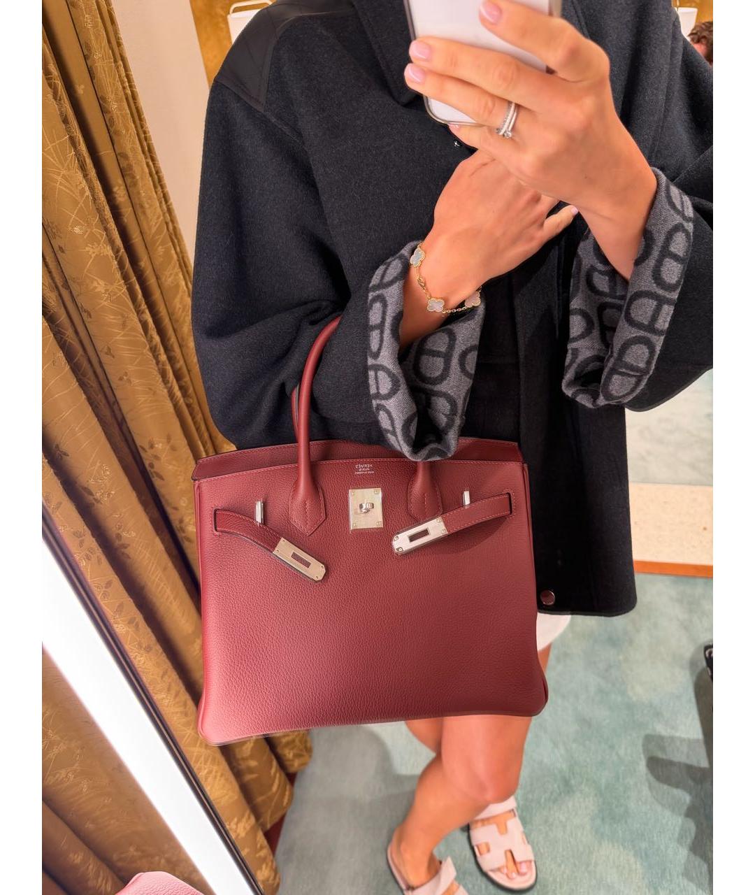 HERMES Бордовая кожаная сумка тоут, фото 3