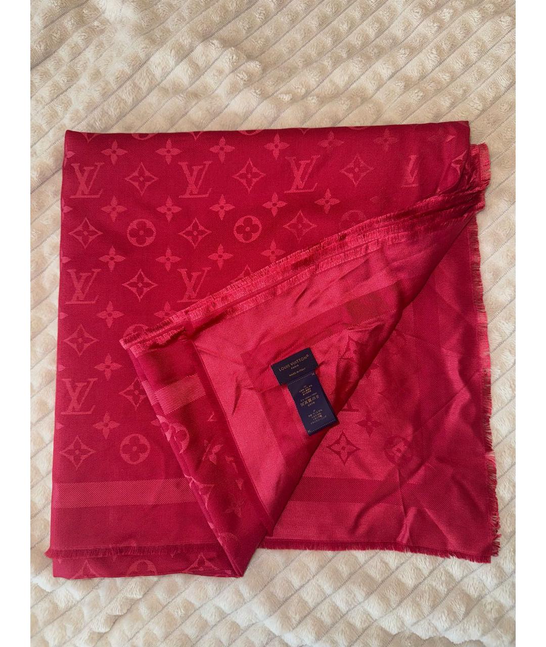 LOUIS VUITTON Бордовый шерстяной шарф, фото 2