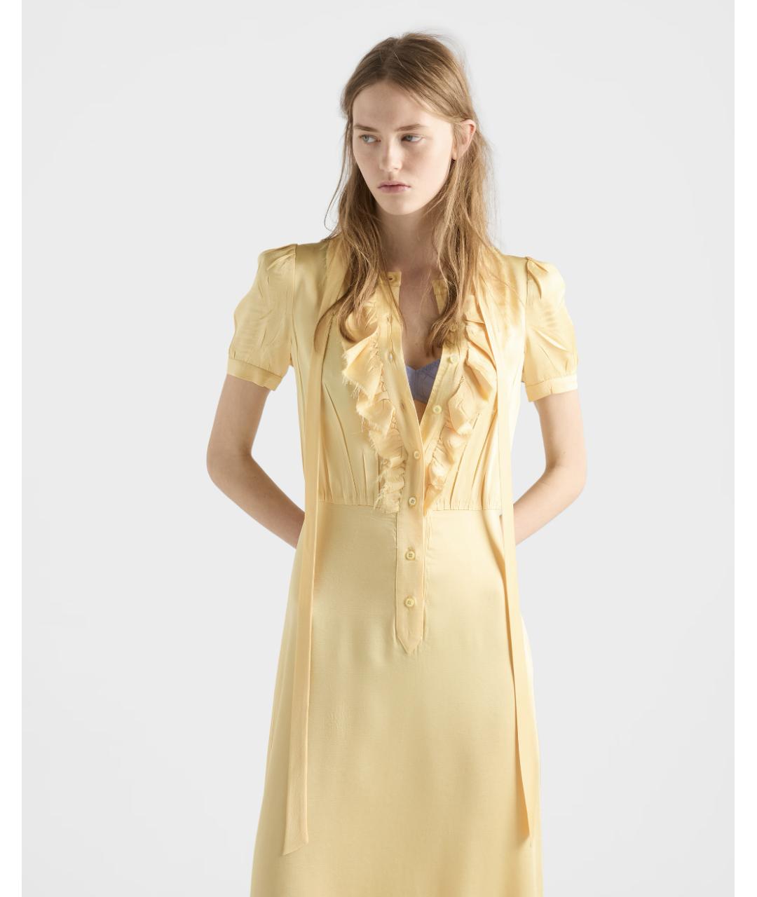 PRADA Желтое шелковое повседневное платье, фото 3