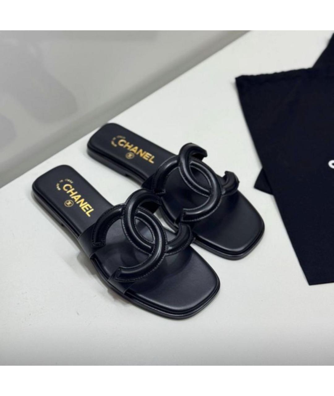 CHANEL Черные кожаные босоножки, фото 5