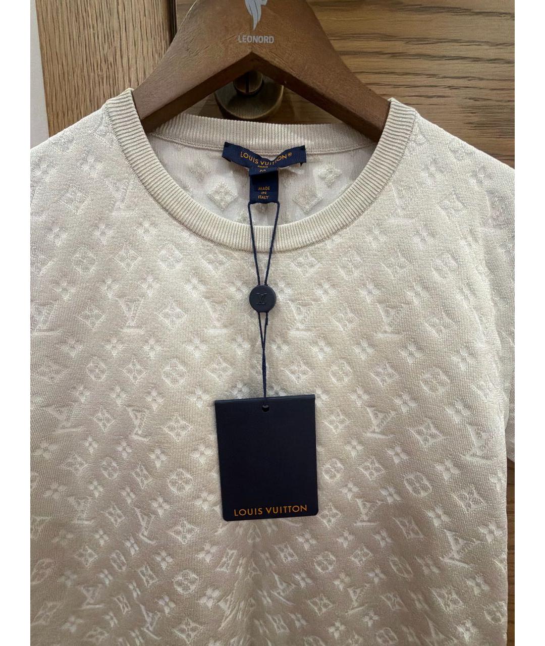 LOUIS VUITTON Бежевая хлопко-эластановая футболка, фото 3
