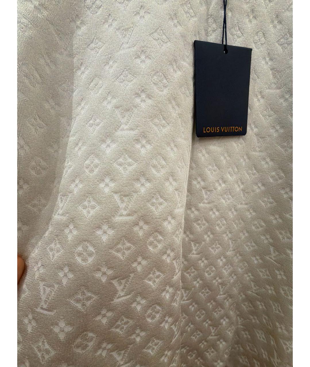 LOUIS VUITTON Бежевая хлопко-эластановая футболка, фото 4