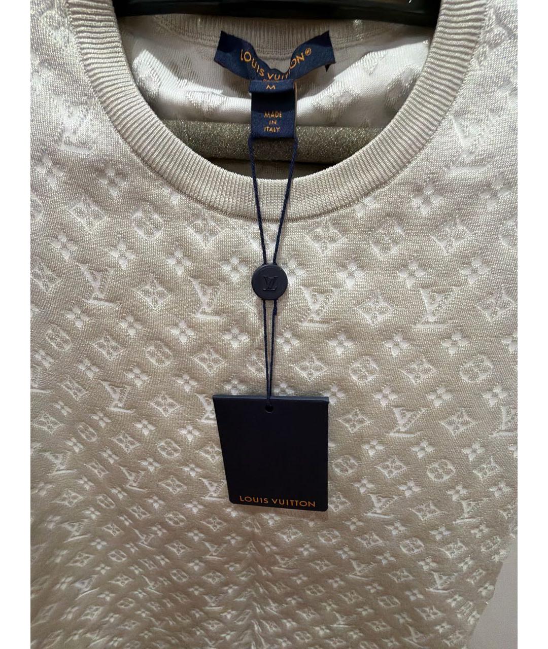LOUIS VUITTON Бежевая хлопко-эластановая футболка, фото 4