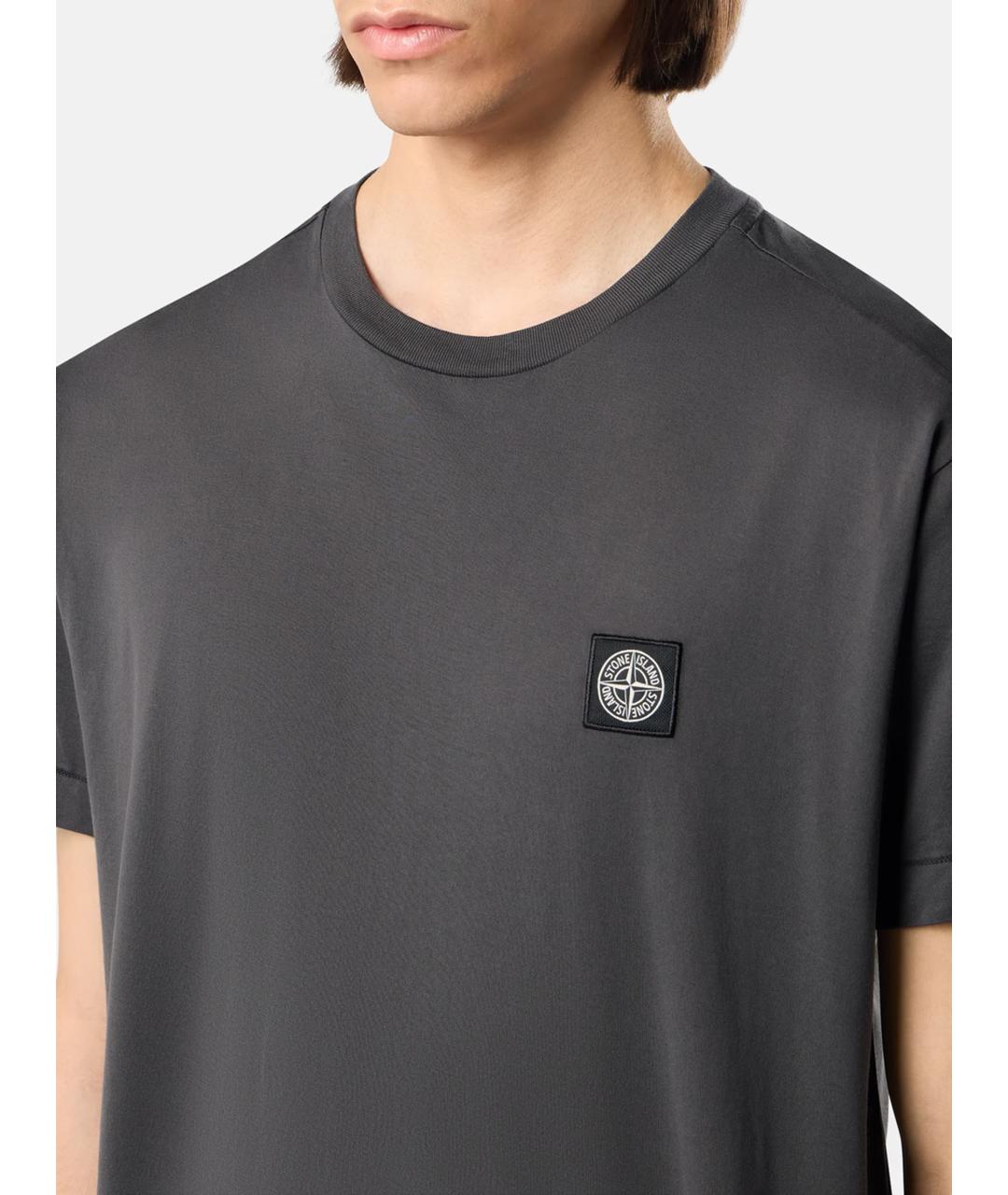 STONE ISLAND Серая хлопковая футболка, фото 3