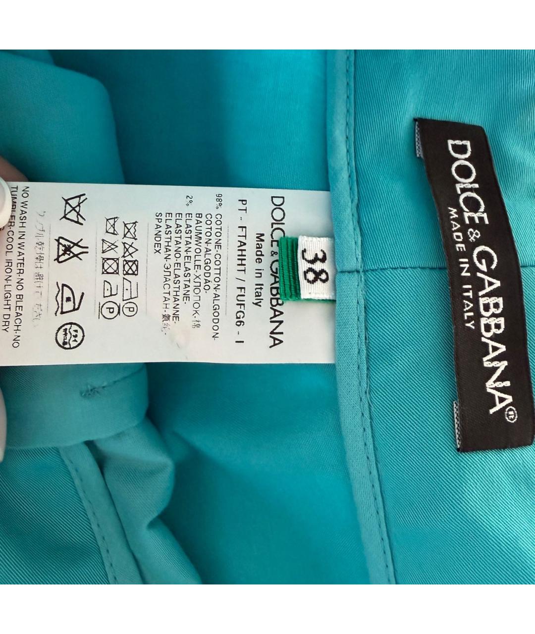 DOLCE&GABBANA Бирюзовые хлопко-эластановые прямые брюки, фото 2