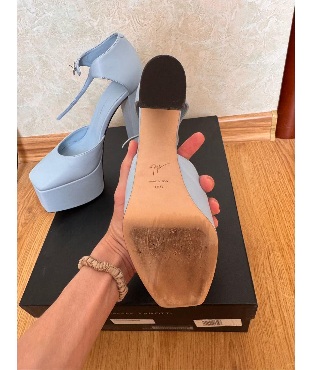 GIUSEPPE ZANOTTI DESIGN Голубые кожаные босоножки, фото 6