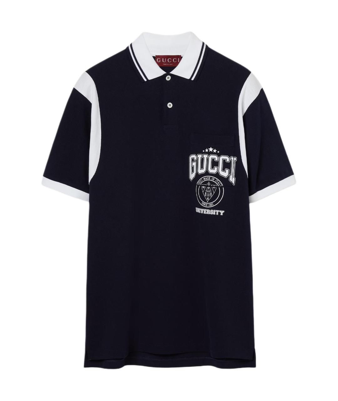 GUCCI Темно-синее хлопковое поло с коротким рукавом, фото 1