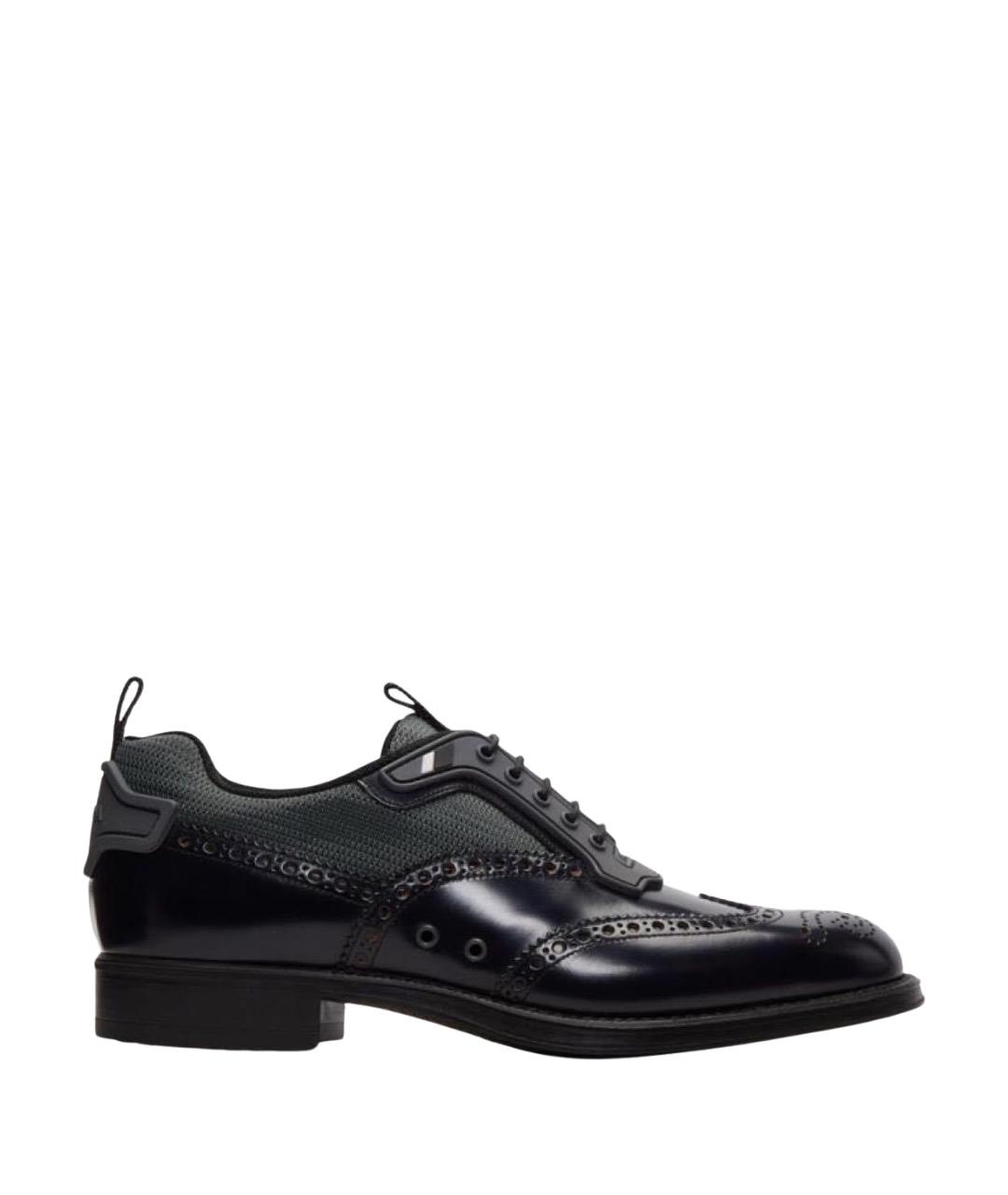 PRADA Темно-синие кожаные низкие ботинки, фото 1